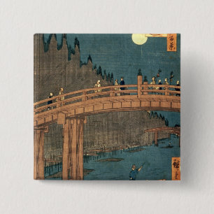 Kyoto bridge by moonlight 15 cm square badge