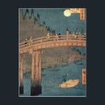 Kyoto bridge by moonlight postcard<br><div class="desc">Kyoto bridge by moonlight,  from the series '100 Views of Famous Place in Edo',  pub. 1855,  | by Ando or Utagawa Hiroshige | Art Location: Victoria & Albert Museum,  London,  UK | Japanese Artist | Image Collection Number: BAL1439</div>