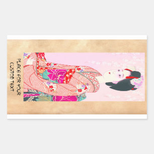 Kyoto Brocade, Four Leaves - Spring japanese lady Rectangular Sticker