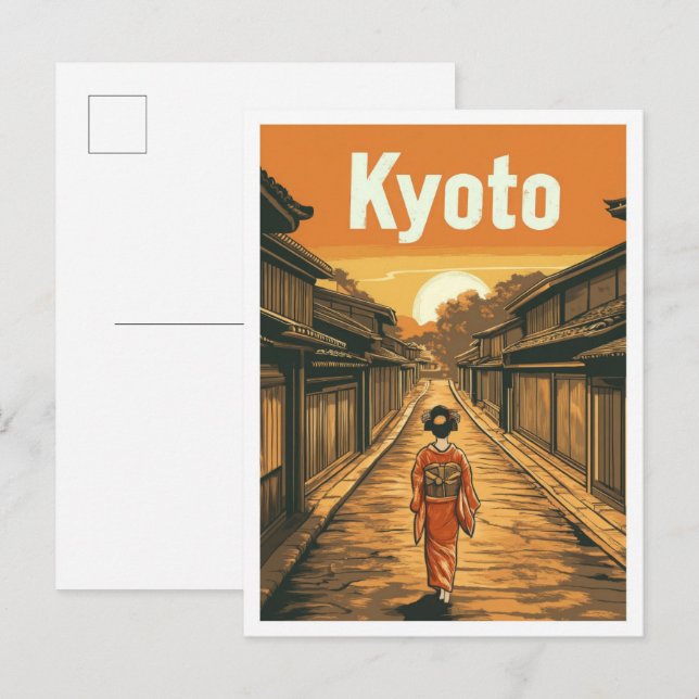 Kyoto Japan Art Vintage Travel Illustration Postcard (Front/Back)