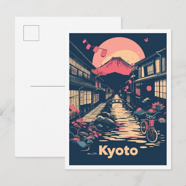 Kyoto Japan Art Vintage Travel Illustration Postcard (Front/Back)