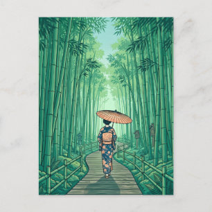 Kyoto Japan Bamboo Forest Vintage Travel Postcard
