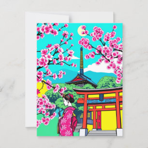 Kyoto, Japan Cherry Blossom Geisha Art Travel  Postcard