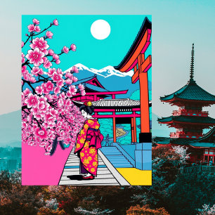 Kyoto, Japan Cherry Blossom Temple Art Travel  Postcard