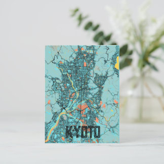 Kyoto Japan City Map Teal  Postcard