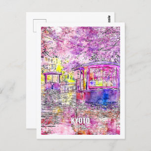 Kyoto Japan Famous Travel Place Watercolor Postcard