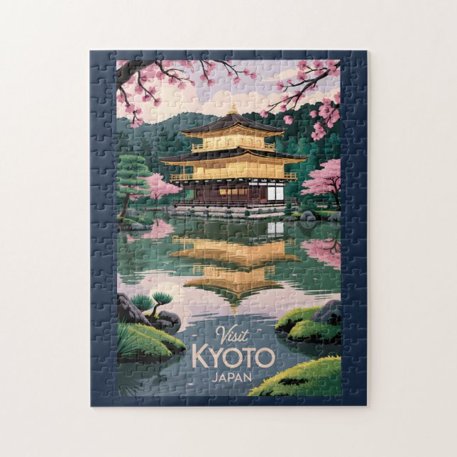 Kyoto Japan Kinkaku-ji Illustration Travel Art Vin Jigsaw Puzzle (Vertical)