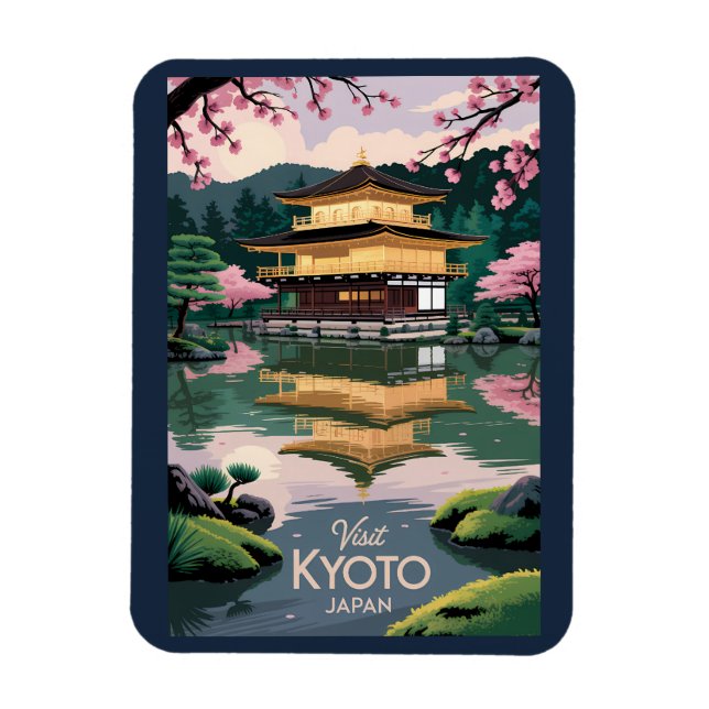 Kyoto Japan Kinkaku-ji Illustration Travel Art Vin Magnet (Vertical)