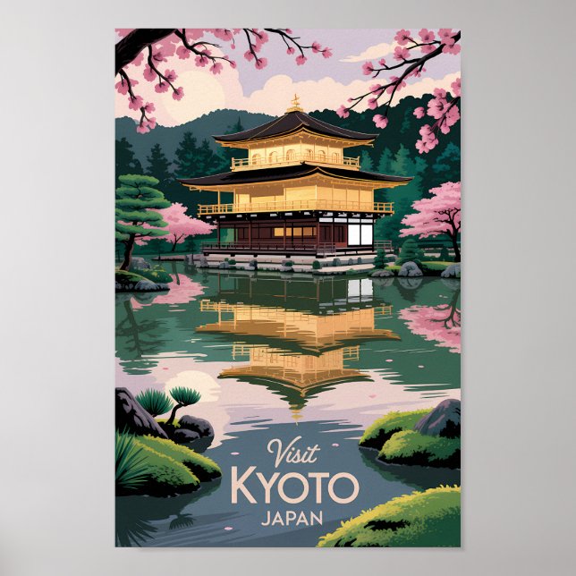 Kyoto Japan Kinkaku-ji Illustration Travel Art Vin Poster (Front)