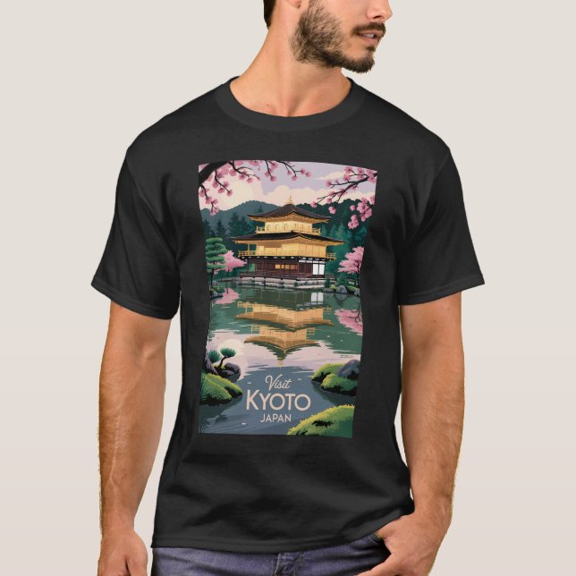 Kyoto Japan Kinkaku-ji Illustration Travel Art Vin T-Shirt (Front)