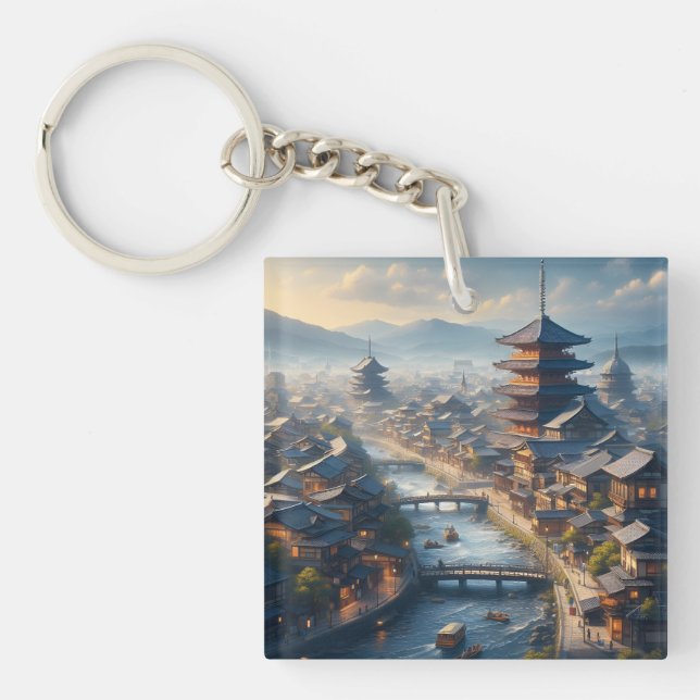 Kyoto Japan Landscape Travel Vintage Key Ring (Front)