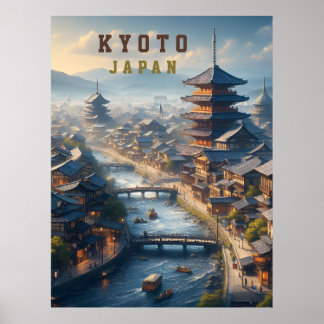 Kyoto Japan Landscape Travel Vintage Poster