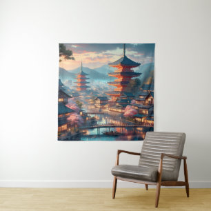 Kyoto Japan Landscape Travel Vintage Tapestry