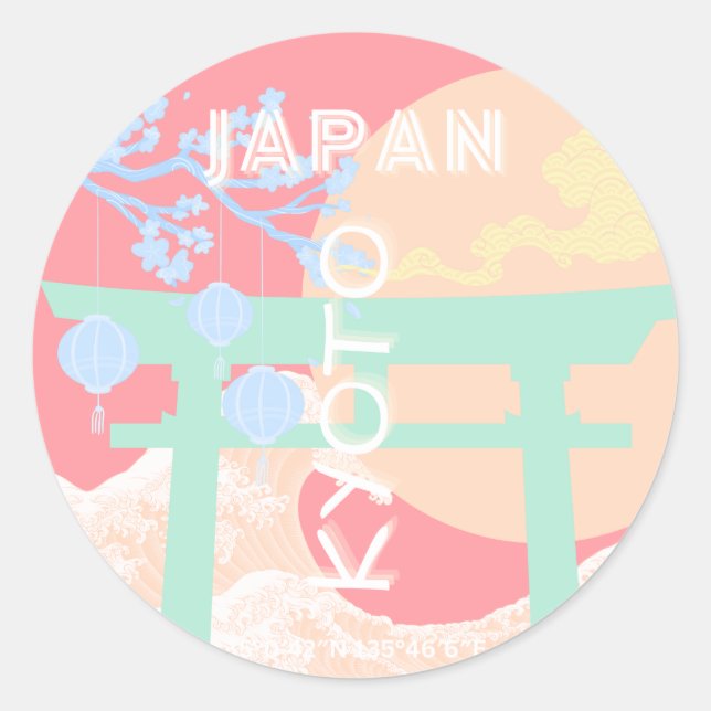 Kyoto Japan Pastel Travel Art Classic Round Sticker (Front)