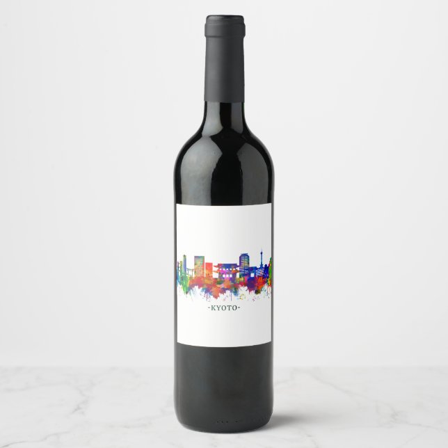 Kyoto Japan Skyline Wine Label (Front)