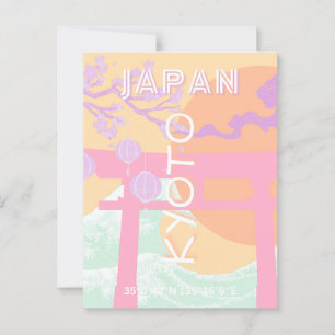 Kyoto Japan Travel Art, Orange Pastel Art  Postcard