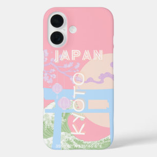 Kyoto Japan Travel Art, Pink Pastel Travel Art iPhone 16 Case