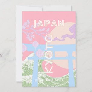 Kyoto Japan Travel Art, Pink Pastel Travel Art Holiday Card