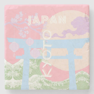Kyoto Japan Travel Art, Pink Pastel Travel Art Stone Coaster