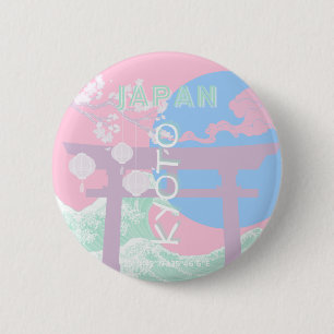 Kyoto Japan Travel Art, Pink Preppy Art 6 Cm Round Badge