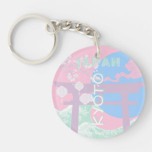 Kyoto Japan Travel Art, Pink Preppy Art Key Ring