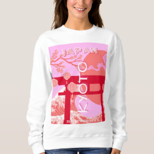 Kyoto Japan Travel Art, Pink Retro Travel Art Sweatshirt