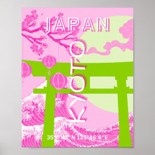 Kyoto Japan Travel Art, Pink Travel Art Poster