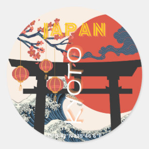 Kyoto Japan Travel Art, Retro Travel Art Classic Round Sticker