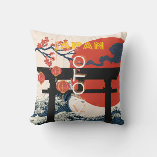 Kyoto Japan Travel Art, Retro Travel Art Cushion