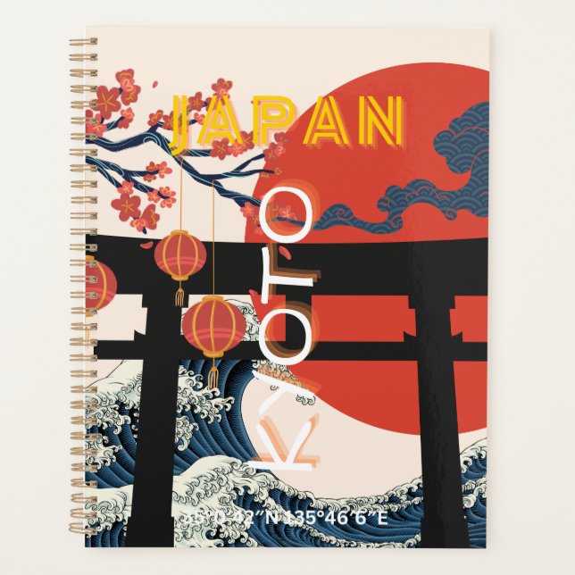 Kyoto Japan Travel Art, Retro Travel Art Planner (Front)