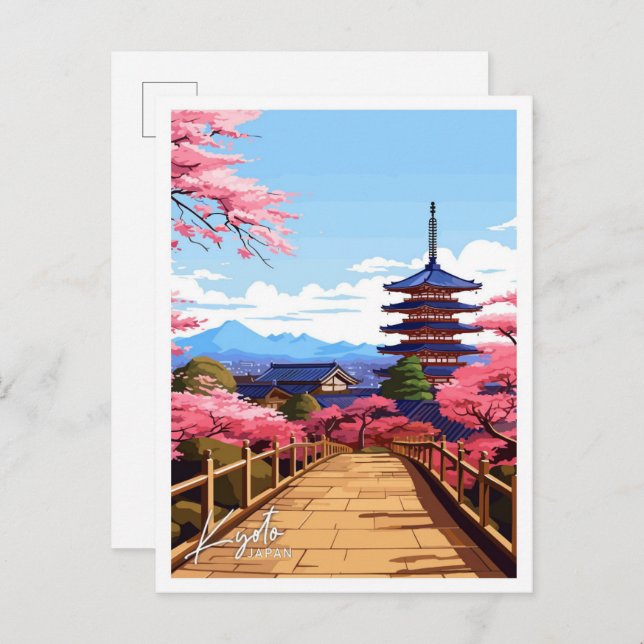 Kyoto Japan Travel Vintage illustration Postcard (Front/Back)