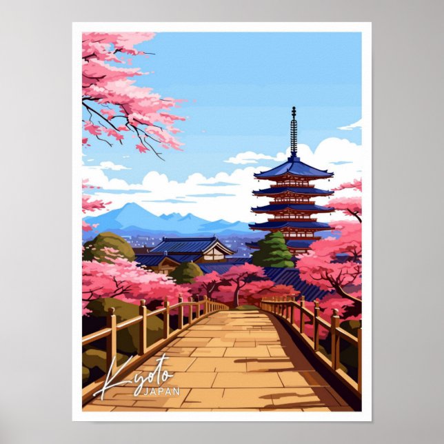 Kyoto Japan Travel Vintage illustration Poster (Front)