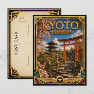 Kyoto Japan Vintage Temple & Shrine Art Deco Postcard