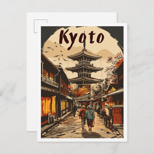 Kyoto Japan Vintage Travel Illustration Postcard (Front/Back)