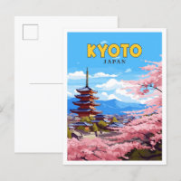 Kyoto Japan vintage travel illustration