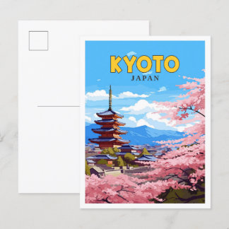 Kyoto Japan vintage travel illustration Postcard