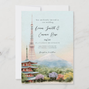 Kyoto Japan Watercolor Destination Wedding Invitation