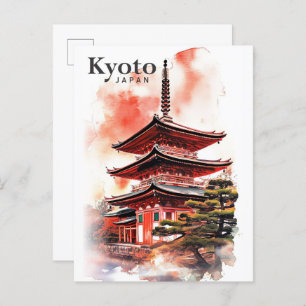 Kyoto Japan Watercolor Painting Travel Postcard