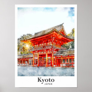 Kyoto Japan Watercolor Sketch Hand Drawn Poster