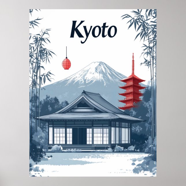 Kyoto: Japanese Temple, Pagoda, and Mountain  Poster (Front)
