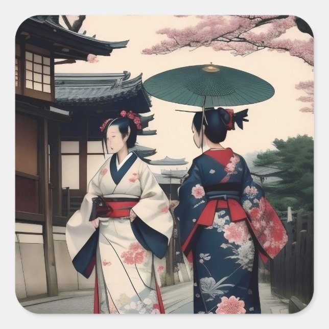 Kyoto Spring Walk Kimono Sticker (Front)