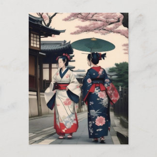 Kyoto Spring Walk Postcard – Kimono Scene