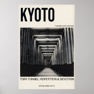 Kyoto Torii Tunnel Poster, Minimalist Travel Art Poster