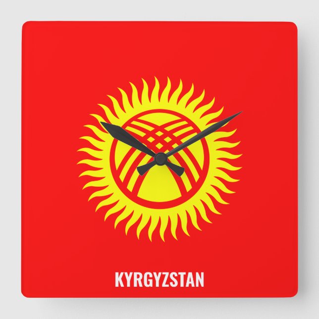 Kyrgyzstan Flag Dazzling Patriotic Square Wall Clock (Front)
