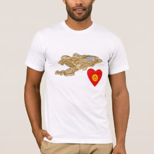 Kyrgyzstan Flag Heart and Map T-Shirt