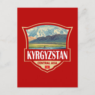 Kyrgyzstan Illustration Retro Badge Postcard