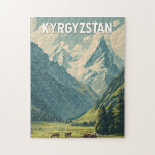 Kyrgyzstan Illustration Travel Art Vintage Jigsaw Puzzle