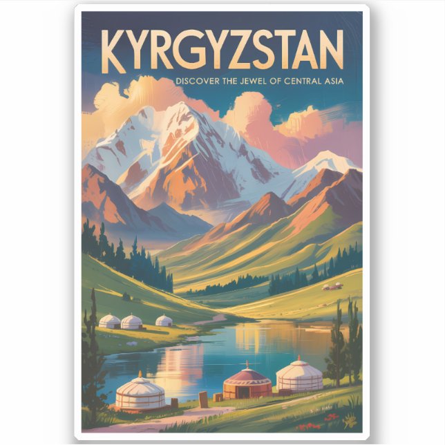 Kyrgyzstan Yurt Illustration Travel Art Vintage (Front)