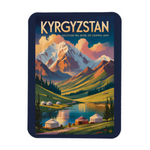 Kyrgyzstan Yurt Illustration Travel Art Vintage Magnet