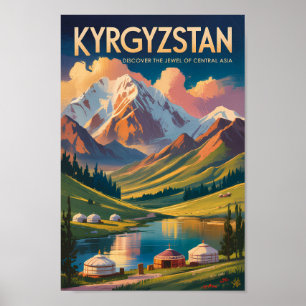 Kyrgyzstan Yurt Illustration Travel Art Vintage Poster